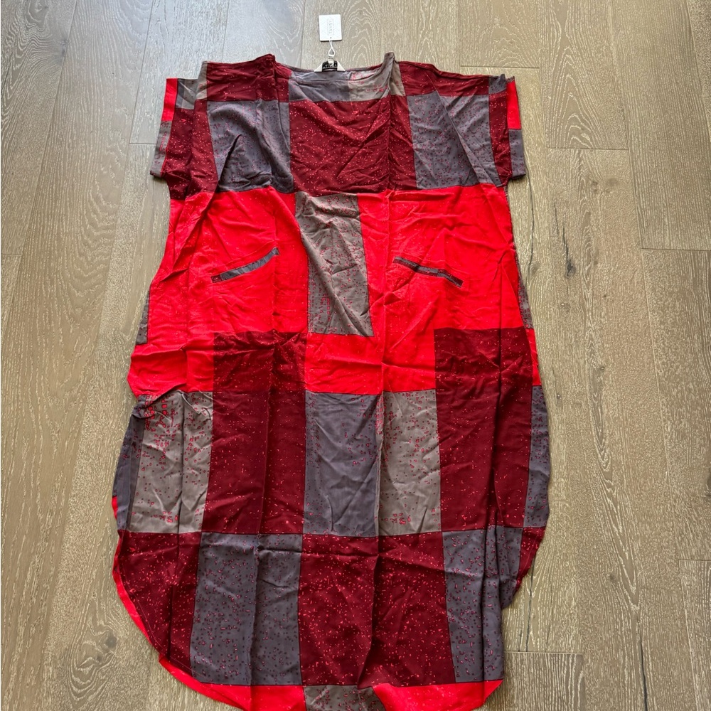 Tamsy patchwork Red and Gray Patterned dress